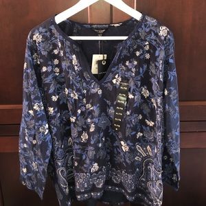 Lucky Brand Floral Lace Trim Blouse